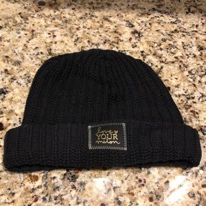 Love Your Melon Beanie. Black/Gold Leather Label